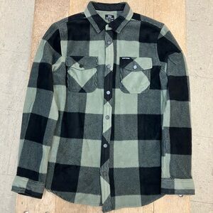 QUIET STORM Polar Fleece Shirt Jacket Shacket Mens S Small Green Black Snap New